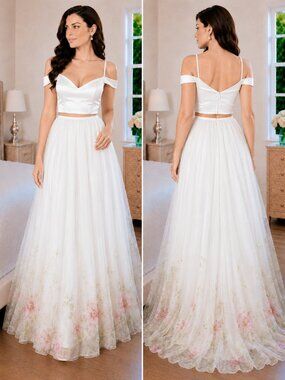 NWT Sherri Hill White Floral Two Piece Formal Ball Gown $598